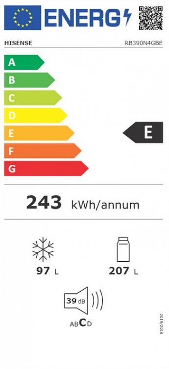 Ψυγειοκαταψύκτης Hisense RB390N4GBE Μαύρο Γυαλί E