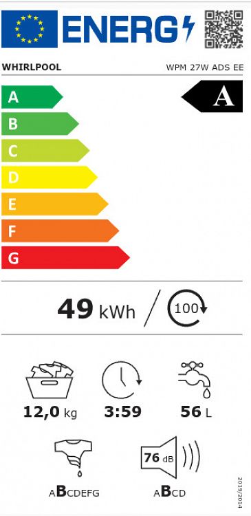 Πλυντήριο Ρούχων Whirlpool WPM27WADSEE 12kg 1400 Στροφών
