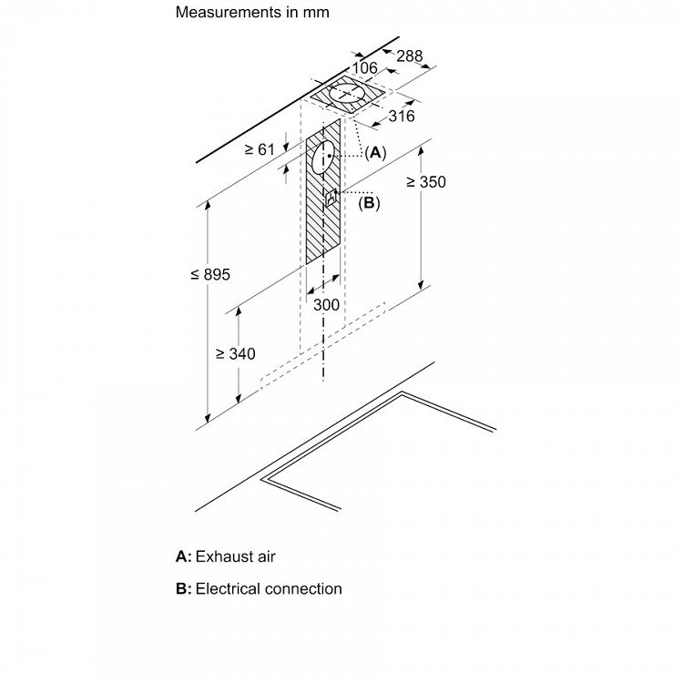 Απορροφητήρας Τζάκι Bosch DWB95CC30 Metal Look 90 cm B