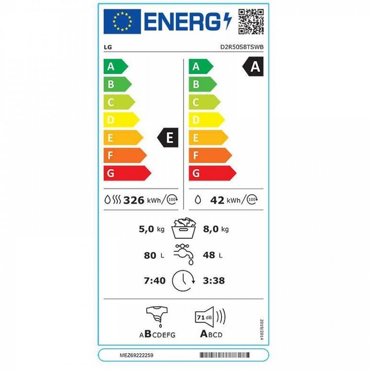 Πλυντήριο - Στεγνωτήριο Ρούχων LG D2R50S8TSWB 8 kg/5 kg A/E -10%