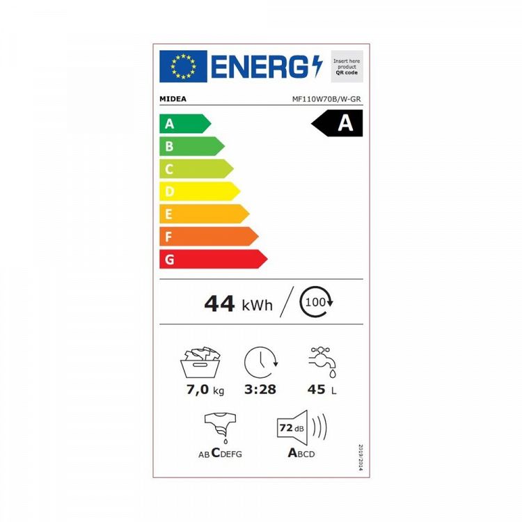 Πλυντήριο Ρούχων Midea MF110W70B/W-GR 7 kg A