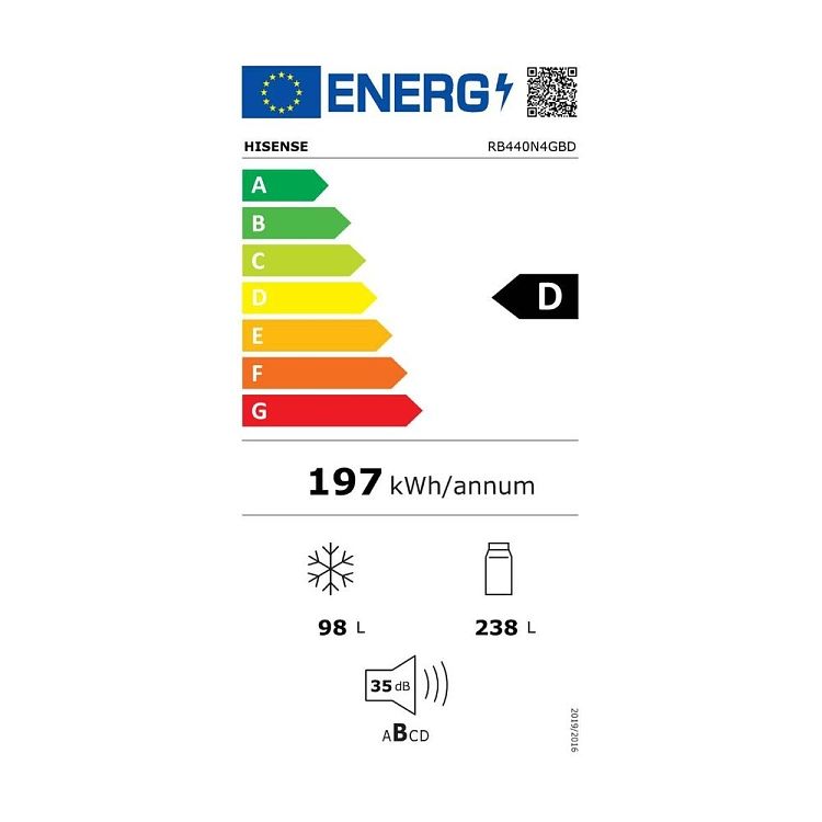 Ψυγειοκαταψύκτης Hisense RB440N4GBD Μαύρο Γυαλί D
