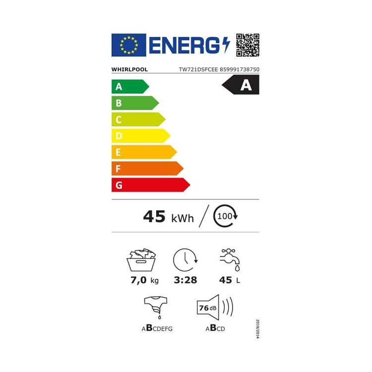 Πλυντήριο Ρούχων Whirlpool TW721DSFCEE  7,0 kg κλάση A.