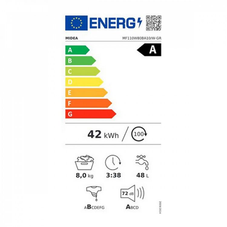 Πλυντήριο Ρούχων Midea MF110W80BA10/W-GR 8 kg A -10%