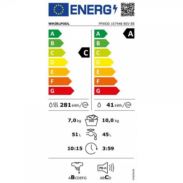 Πλυντήριο - Στεγνωτήριο Ρούχων Whirlpool FFWDD 107448 BSV EE 10kg/7kg 1400rpm