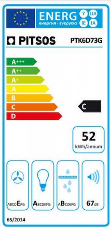 Απορροφητήρας Τζάκι Pitsos PTK6D73G Metal Look 60 cm C