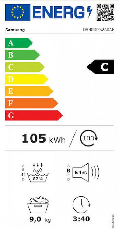 Στεγνωτήριο Ρούχων Samsung DV90DG52A0AELE 9kg  με Αντλία Θερμότητας