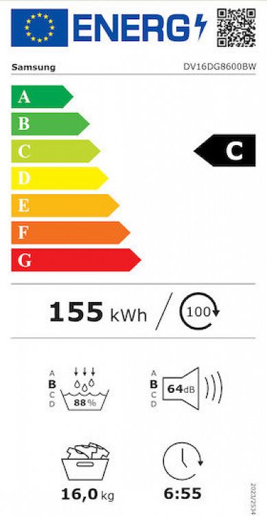 Στεγνωτήριο Ρούχων 16kg Samsung DV16DG8600BWU4
