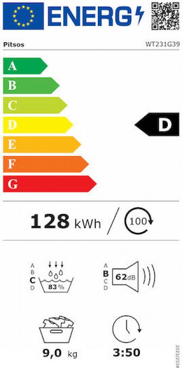 Στεγνωτήριο Ρούχων Pitsos WT231G39 9 kg D
