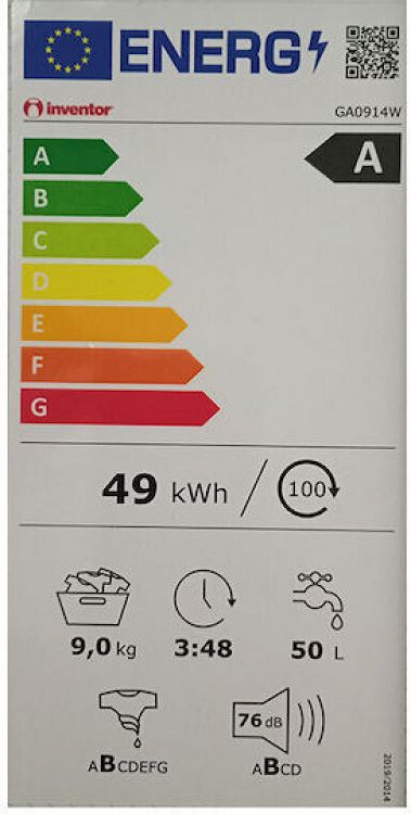 Πλυντήριο Ρούχων Inventor GA0914W 9 kg Α